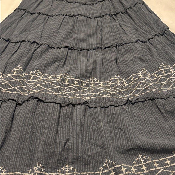 Knox Rose Blue Steel Shore embroidered tiered midi dress SZ L Cotton Blend Boho - Picture 8 of 12